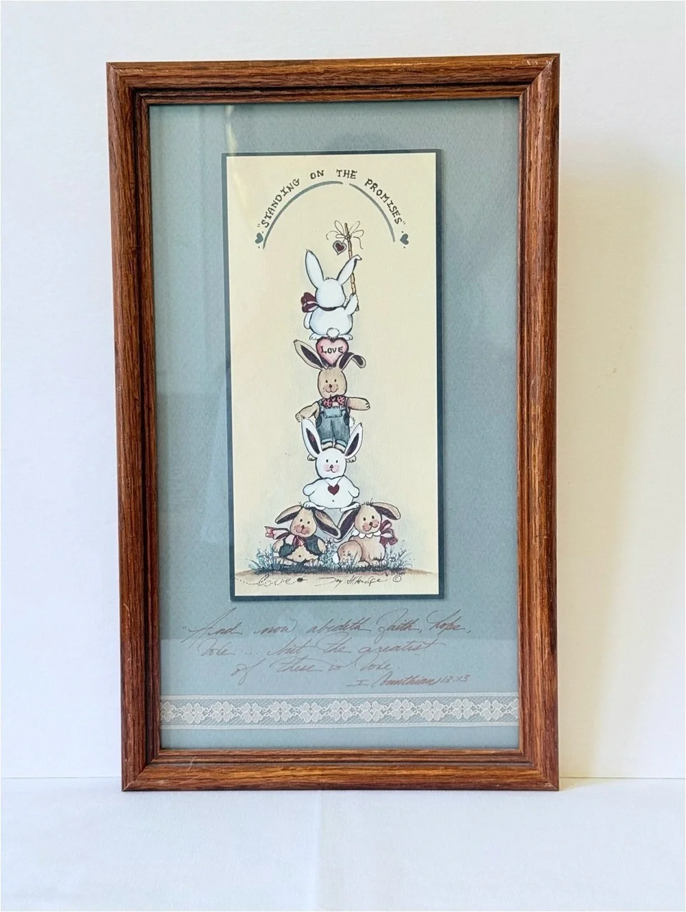 Vintage Christian Bunny Wall Art | 1 Corinthians 13:13 | Nursery Decor